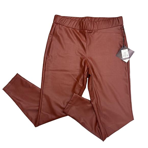 Ava & Viv Faux Leather Orange Pant Women X(14W) Pull On Tapered Ankle Poly Blend - Picture 1 of 8